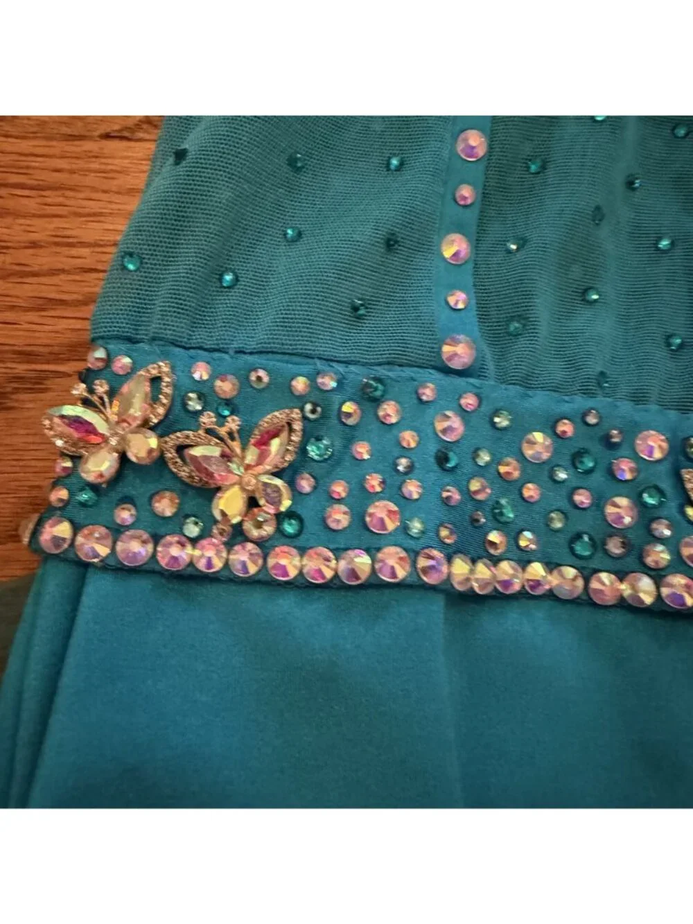Kelle Costumes Large Child Blue Jazz Tap Musical Theater Feathers Rhinestones
